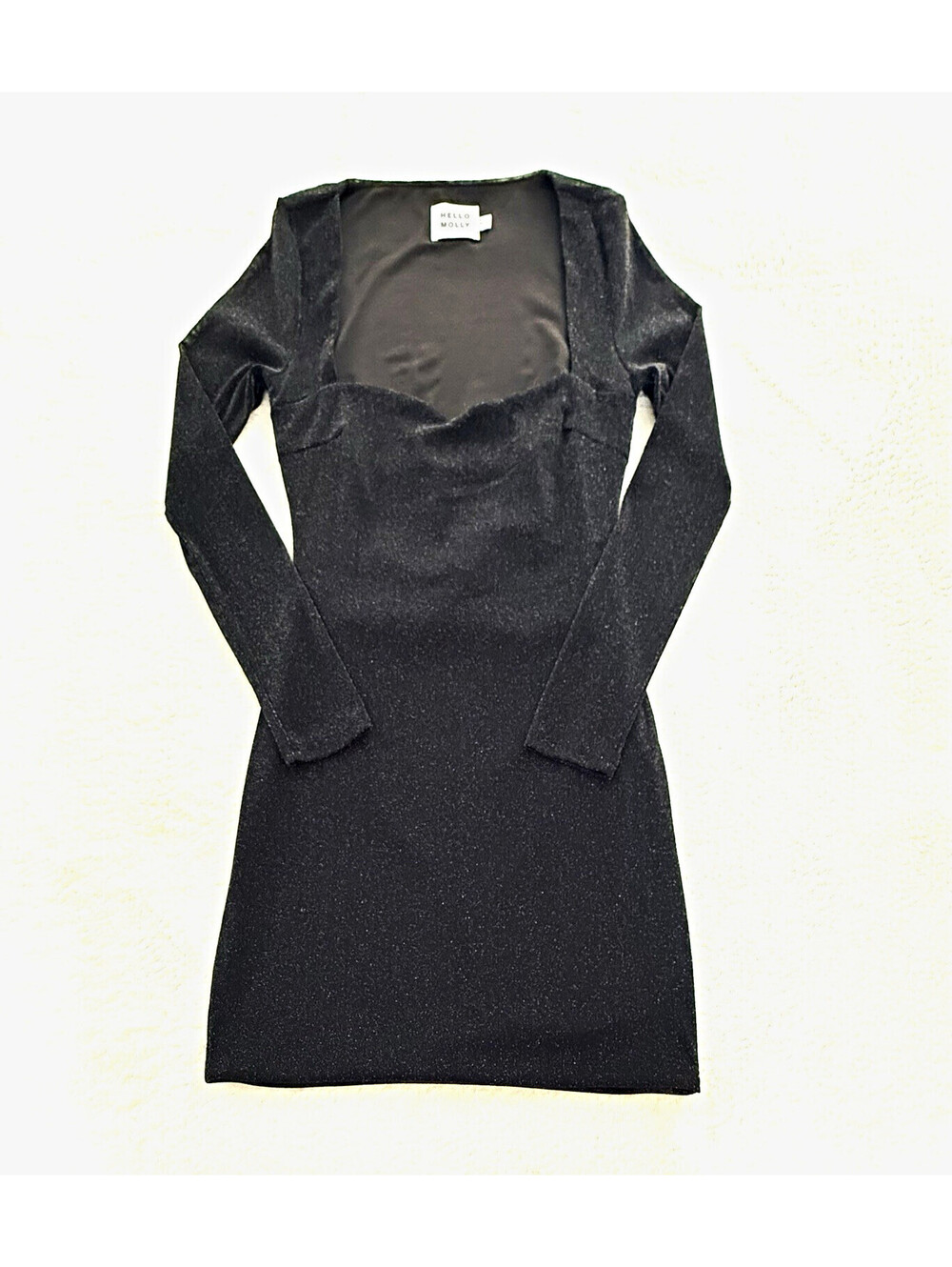 Hello Molly Black Glitter Mini Dress US 8 Long Sleeve Open Back Cocktail Party